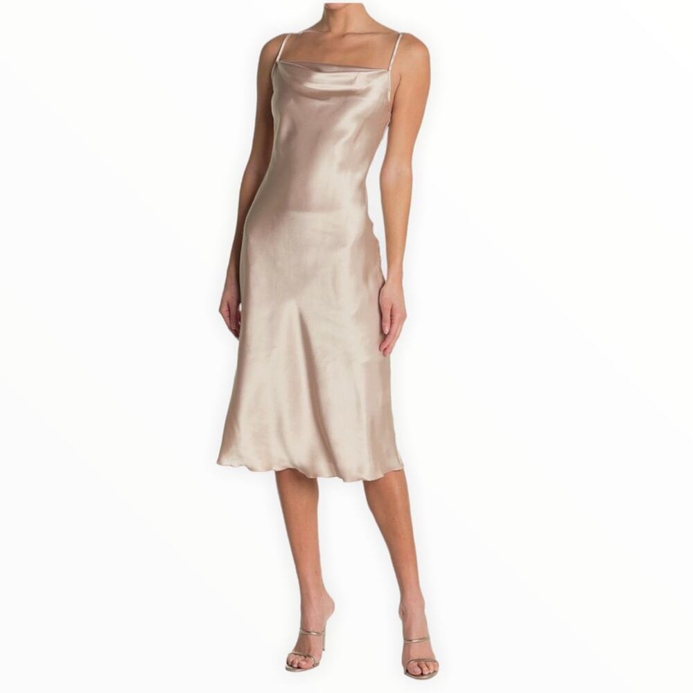 BEBE Satin Cowl Neck Midi Dress Gold Size S